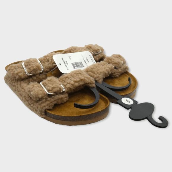 R2 Bernette Tan Sherpa Faux Fur Slip On Slide Sandals Size 6M - Picture 6 of 12